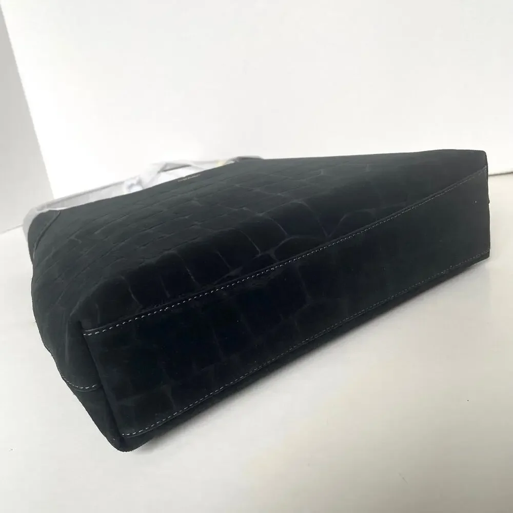 Coach Brooklyn 28 Black Croc-Embossed Suede Hobo Bag